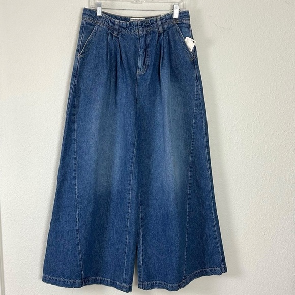 Free People Equinox Denim Trousers Lake Life Blue 29 Wide Leg Jeans Slouchy - Picture 3 of 16